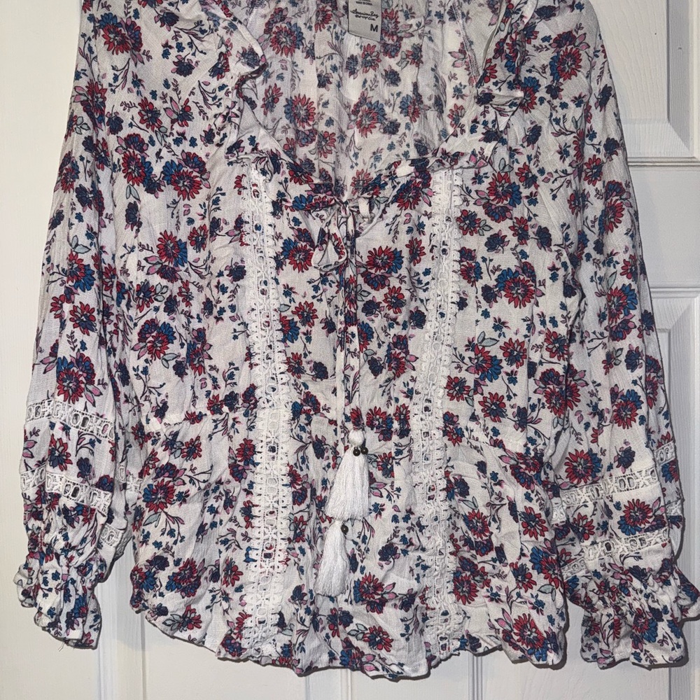 Floral White and Blue Women's Top